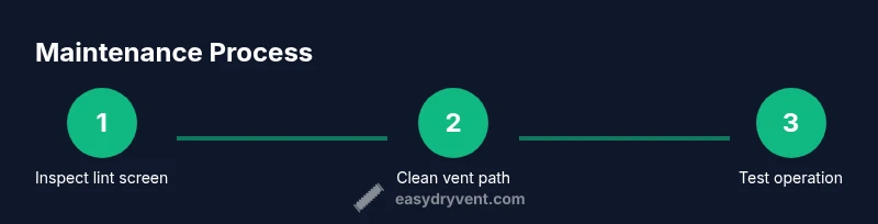 Process infographic showing three steps: inspect lint screen, clean vent path, test operation