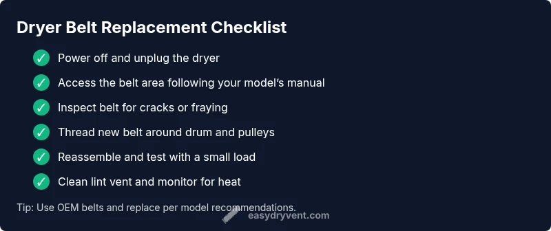 Checklist infographic for dryer belt replacement steps