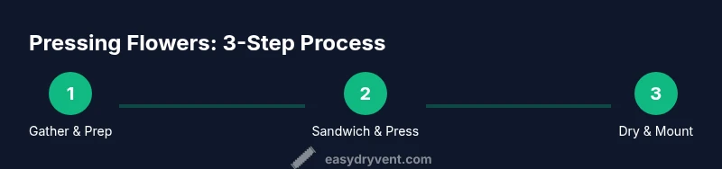 Infographic showing a 3-step process for pressing flowers