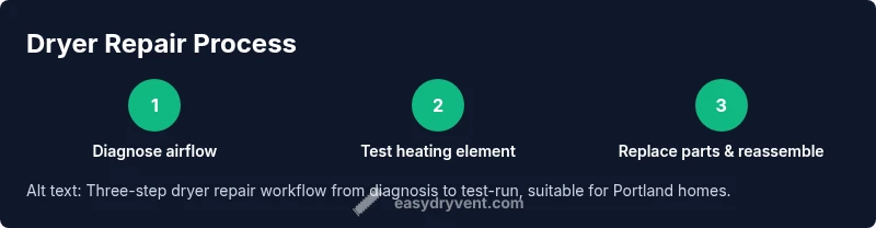 Three-step dryer repair process from diagnosis to test-run for Portland-area homes.