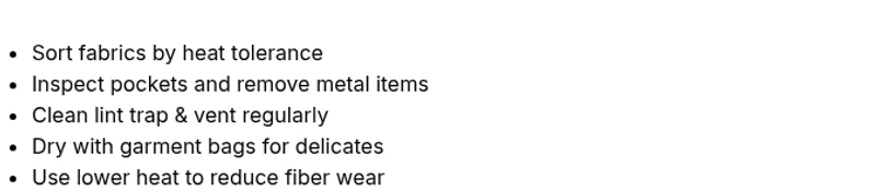 Checklist infographic for preventing dryer-induced fabric holes