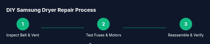 Process infographic showing steps to fix Samsung dryer