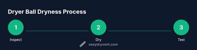 Process infographic showing how to check dryness of dryer balls