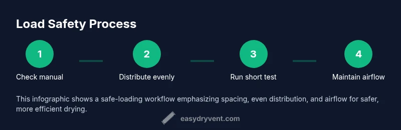 Infographic showing a safe loading process for a clothes dryer