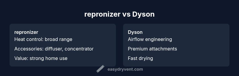 Comparison infographic of repronizer vs Dyson hair dryers