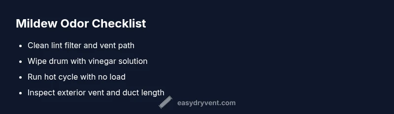 Checklist for removing mildew odor from a dryer